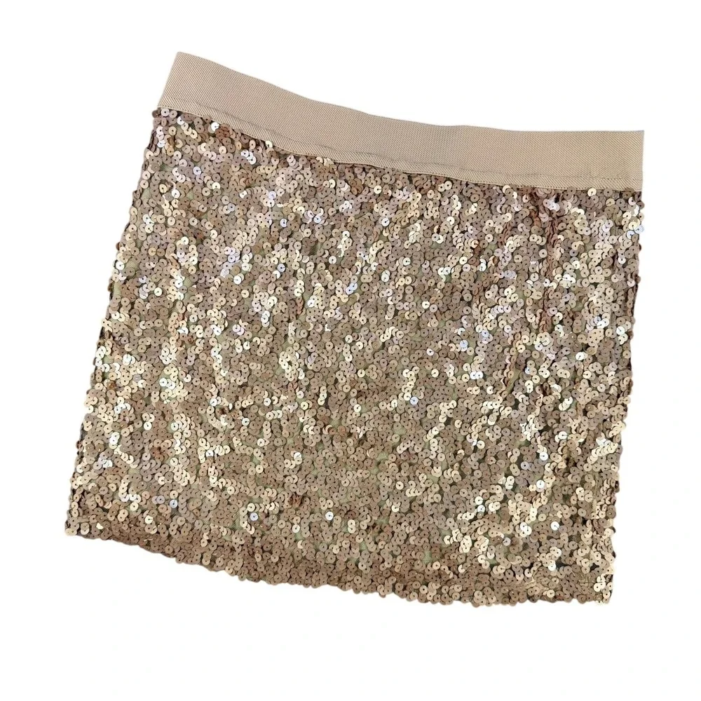 Forever 21 XXI Sequin Mini Skirt Women Large‎ Rose Gold Sparkly Party Night Out